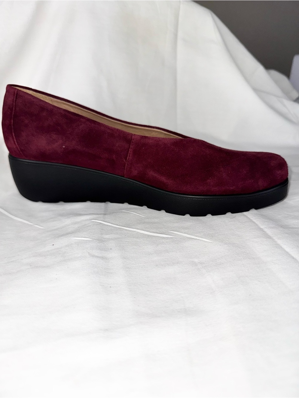 Brioso Women’s 8.5 M Burgundy Suede Leather Wedge Shoes Made Brazil NEW